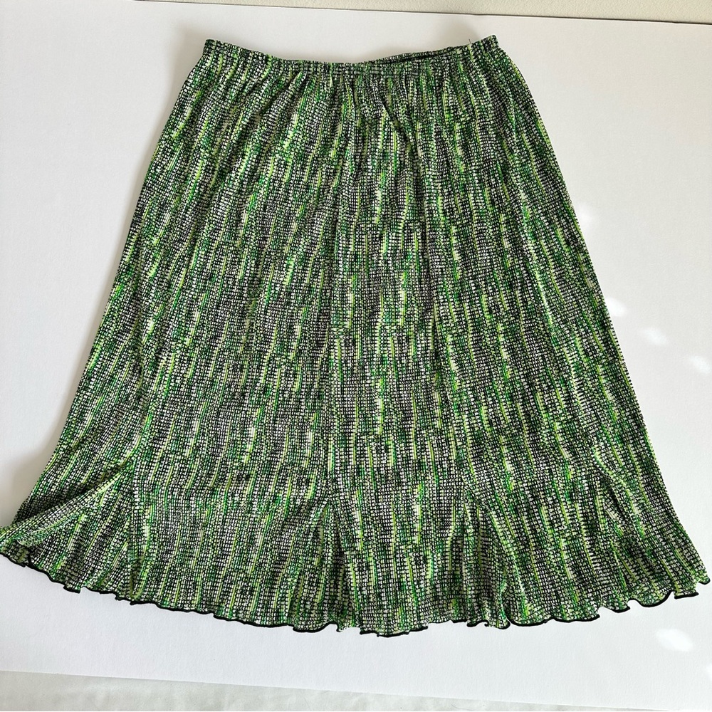 Vintage Kathy Roberts Green A-line Skirt Elastic Waist‎ Made USA Size 14 Y2K